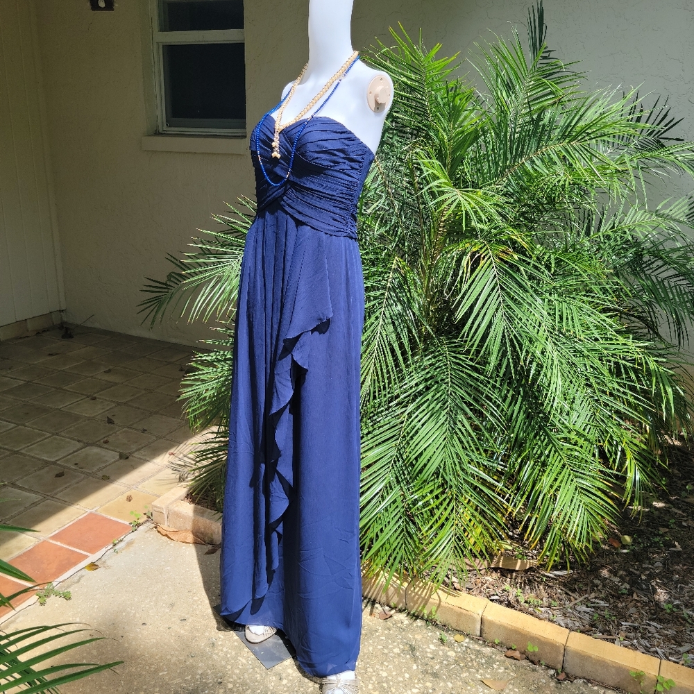 David's Bridal Navy Long Dress Size 4 Strapless